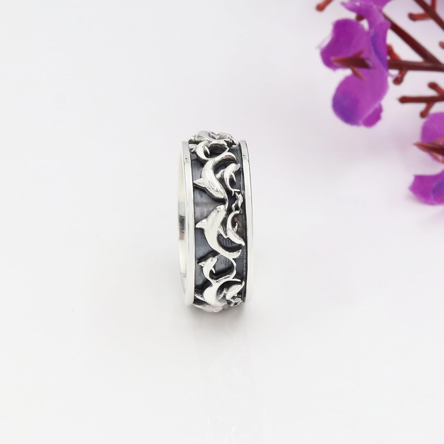 Dolphin Spinner Ring – 925 Sterling Silver Unisex Fidget Ring for Women & Men