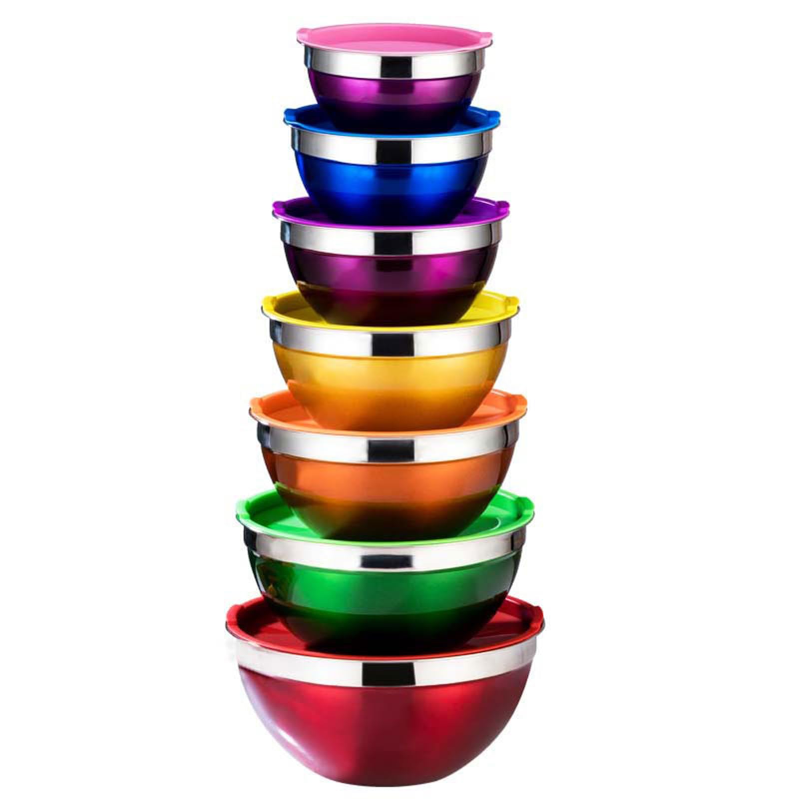 Lot De 7 Bols À Salade Arc-en-ciel Avec Couvercle Saladier Bol À En Acier Inoxydable Empilables Et Lave-vaisselle Ustensiles De Cuisine Pour Stockage Et Mélange