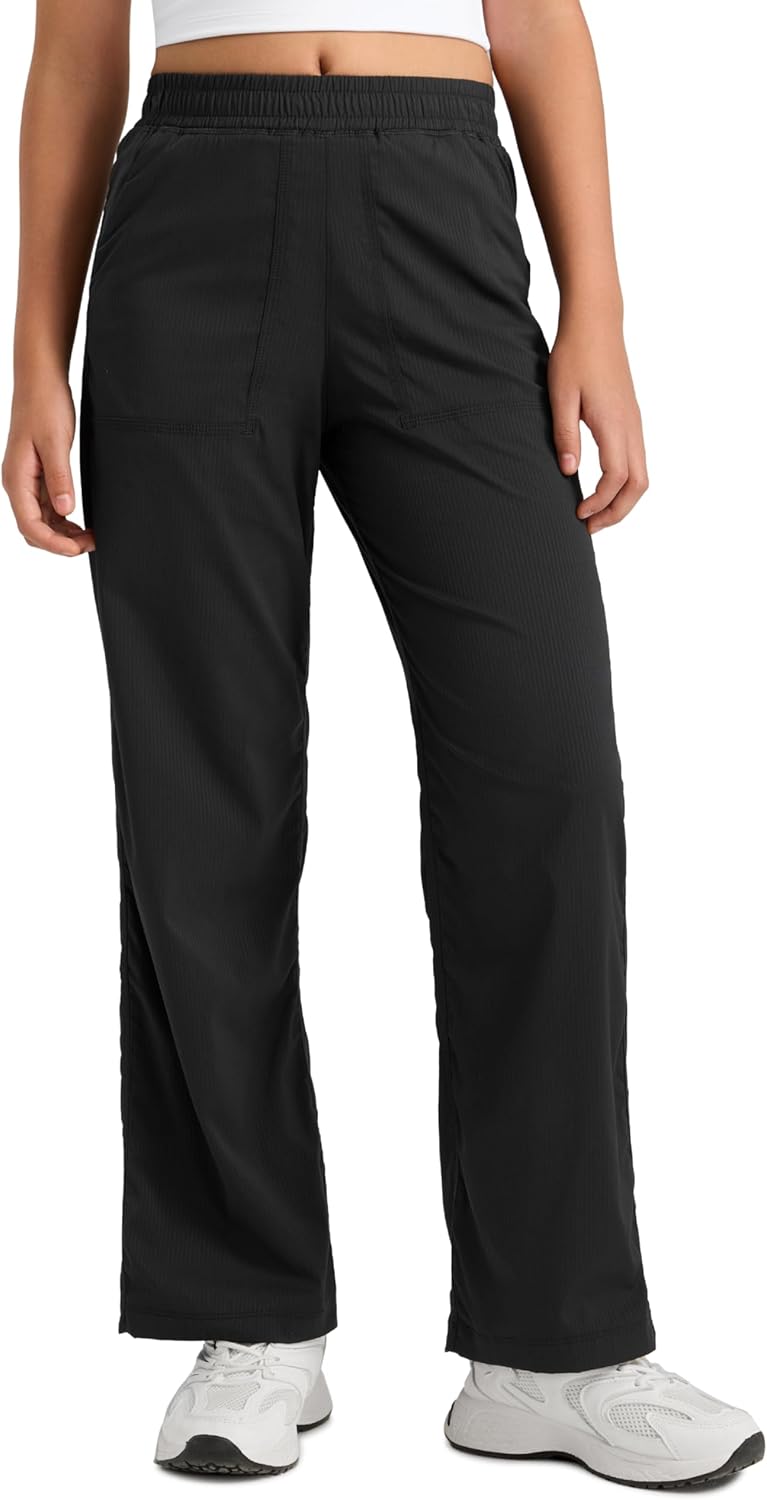 CRZ YOGA Lightweight Girls Casual Straight Leg Pants - Lounge Workout Ruched Sweatpants with Pockets Drawstring Kids Teen