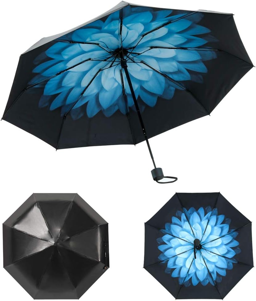 Prodigen Upgrade Travel Mini Umbrella Windproof UV Folding Compact Umbrella Portable Lightweight Sun & Rain Umbrellas for Women and Men -Night Snow