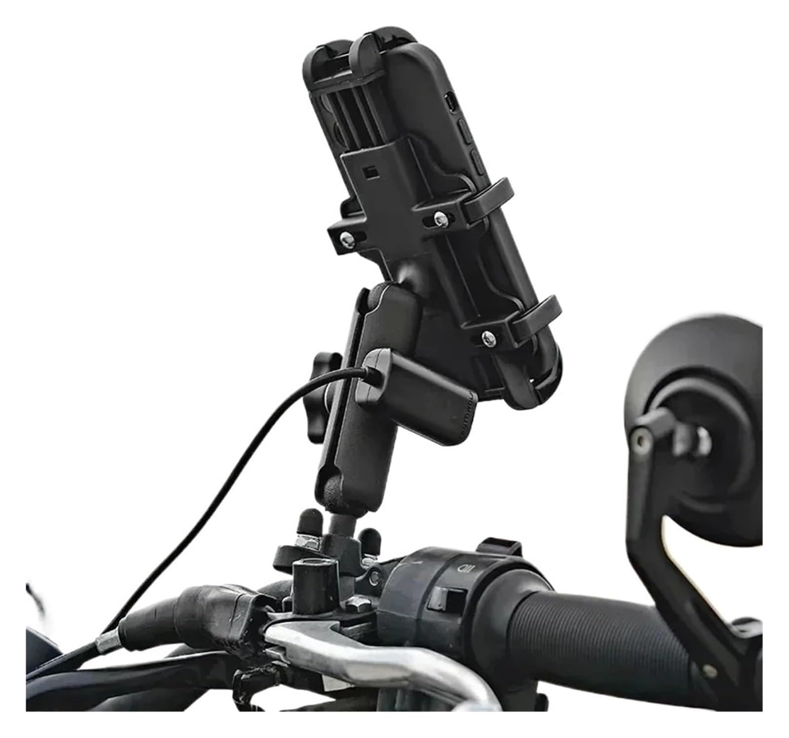 Support de Navigation pour Moto Support GPS pour Téléphone Portable De Moto Station Charge USB 3.0 Rapide pour Chargeur Rétroviseur Guidon Téléphones Portables(Mirror Charger)
