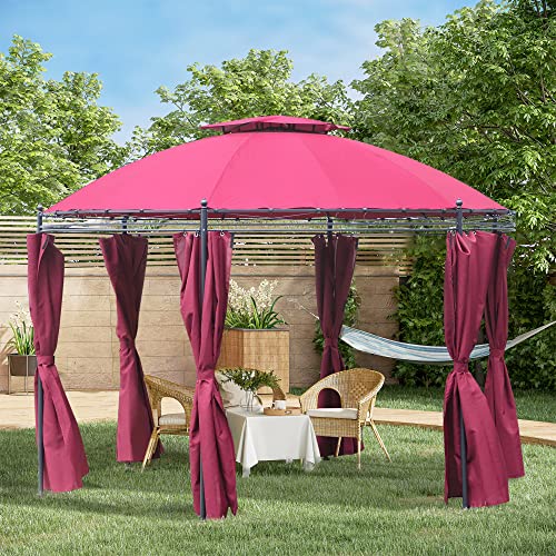 Outsunny 11.5' Patio Gazebo, Outdoor Gazebo Canopy Shelter With Curtains, Romantic Round Double Roof, Solid Steel Frame For Garden, Lawn, Backyard And Deck, Wine Red #TOP1