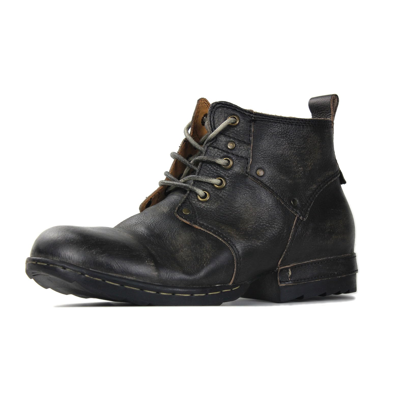 OSSTONE Herren Stiefel aus Rindsleder Lederstiefel mit Gummi