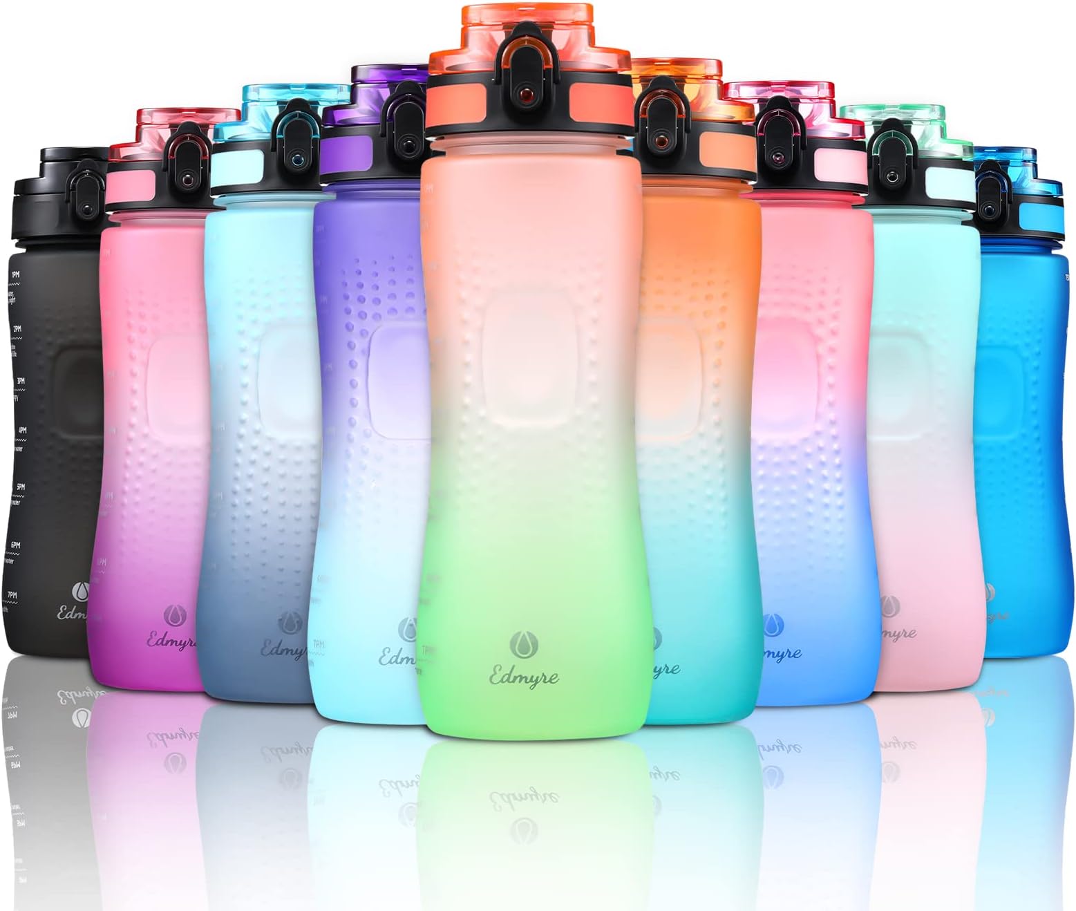 Edmyre Sport Water Bottle Water Bottle Sports running water bottle 0.75l Sport Water Bottle, BPA Free Tritan thick motivational Running Water Bottles with handle lid, Red/Green Gradient Color