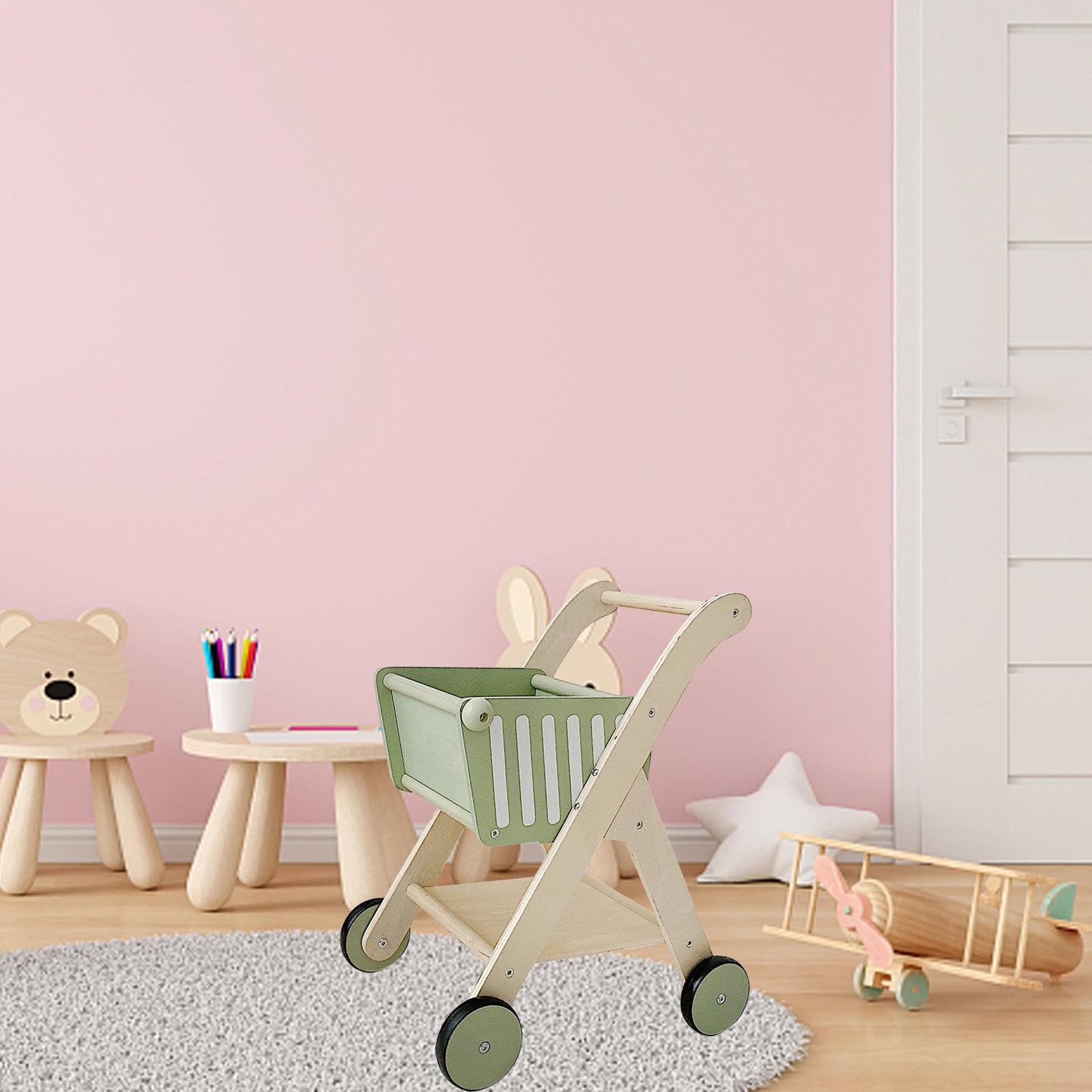 Carrello della spesa Giocattolo in legno per bambini Casetta da gioco adorabile Esperienza Carrello per bambini robusto e creativo