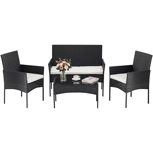 Sweetcrispy 4-Piece Patio Furniture Set, Weather-Resistant PE Rattan Outdoor Wicker