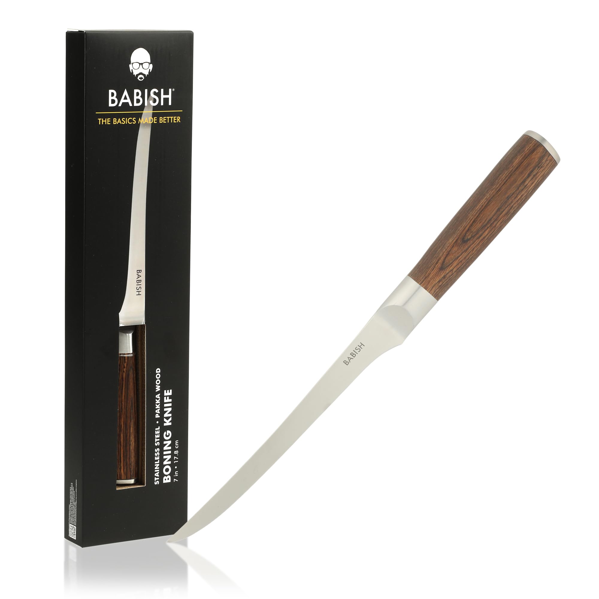 Babish 1.4116 German Stainless Steel Boning &amp; Fillet Knife with Dark Pakka Wood Handle – 6-Inch Full-Tang Flexible Kitchen Knife for Meat, Poultry, Fish &amp; Precision Butchering