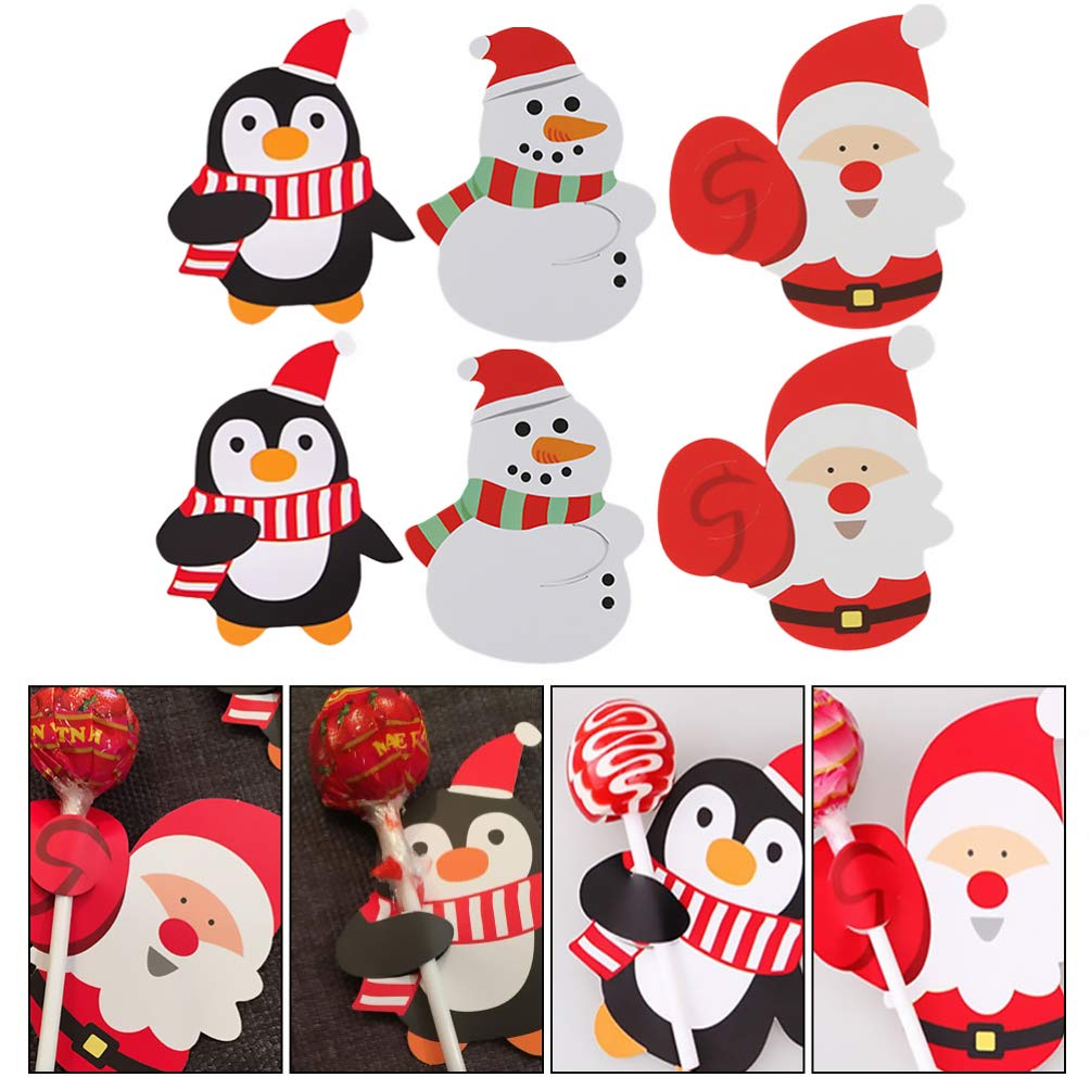 Decoracion Piruletas Tarjetas De Papel Navideñas 150 Piezas con DiseñOs De Santa Claus Y Pinguino para Decorar Dulces En Navidad
