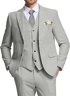 Retro Linen Suit for Men Casual Wedding Suit for Men Slim Fit 3 Pieces Jacket Blazer Vest Pant Groom Tuxedo