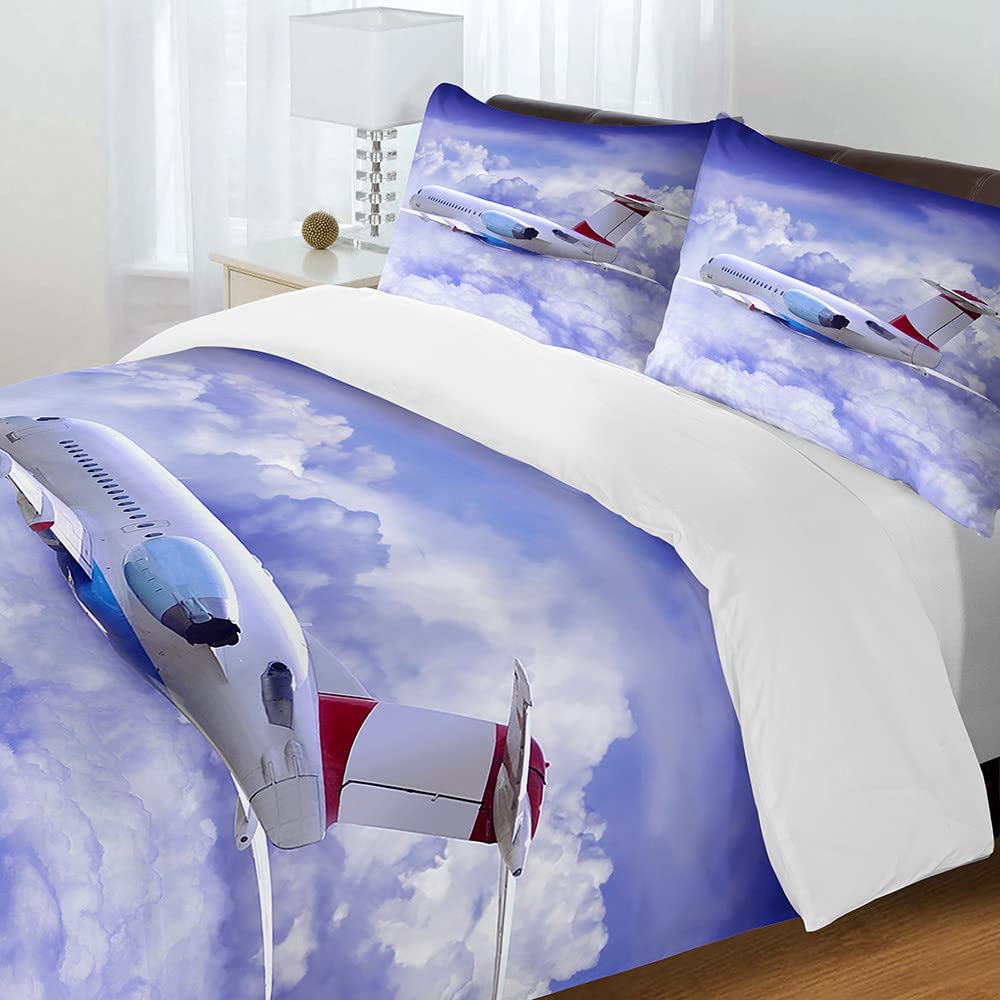 Housse de couette avion violette parure de lit adulte de 2 personnes douce drap été 200x200cm