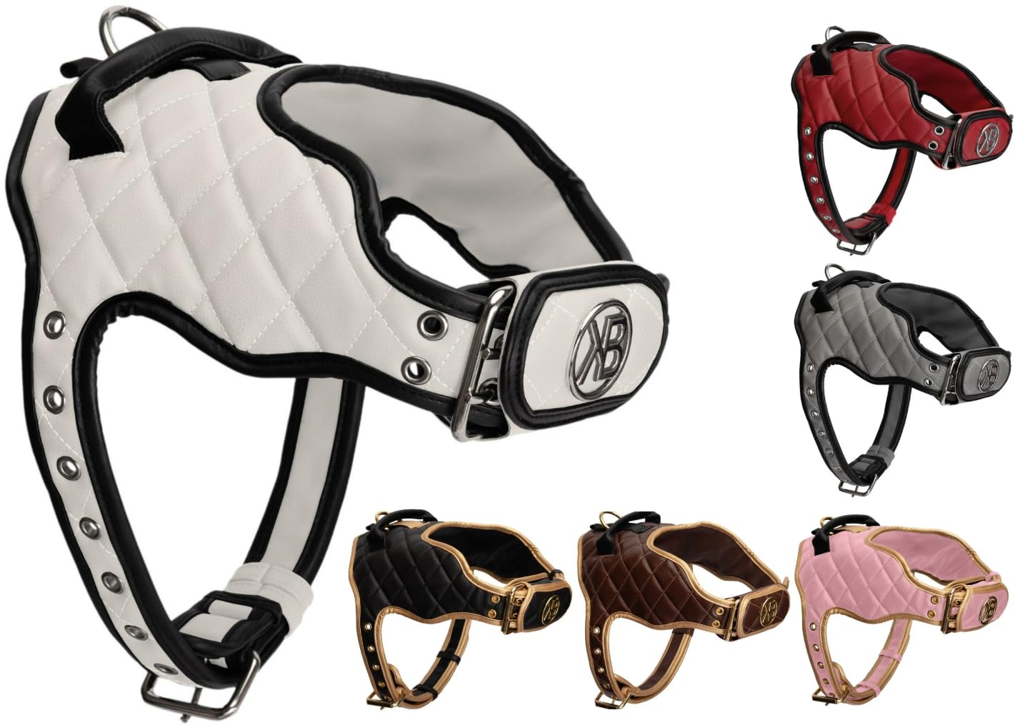 Kaycee Belle® Luxury Dog Harness Comfortable Adjustable Premium soft Padded Vegan Leather No pull no-choke harness with power strap small medium large dogs (White Harness, Medium)