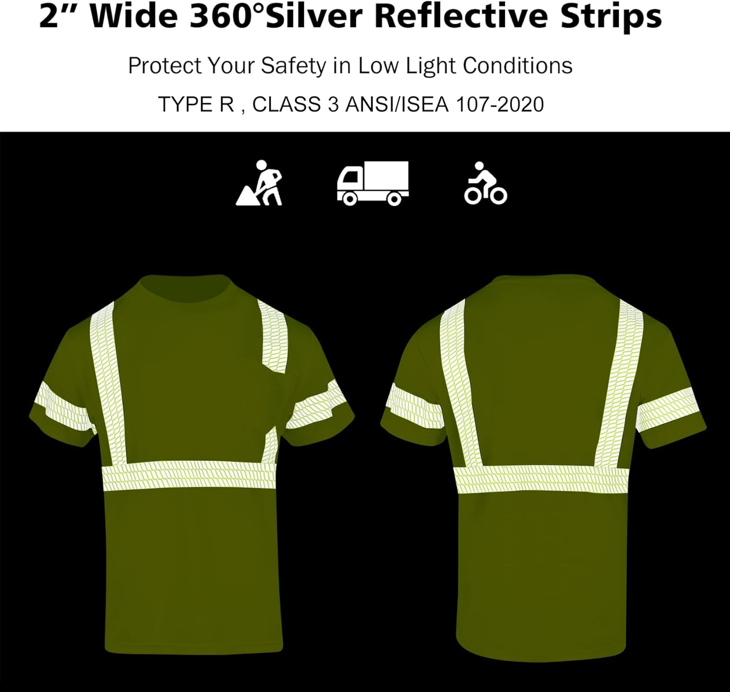 VENDACE Hi Vis Reflective Shirts for Men Class 3 High Visibility Safety Construction Work T Shirt Short Sleeve - Image 6
