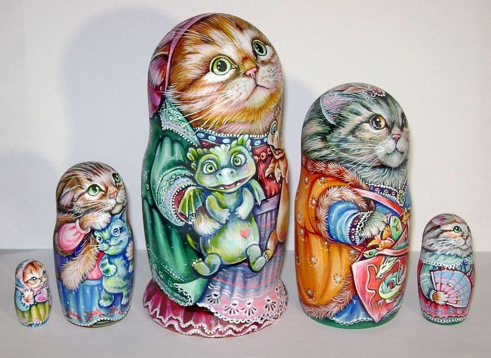 ロシア雑貨☆民話マトリョーシカ『金の蹄』(5P)Silver Hoof オルガ作