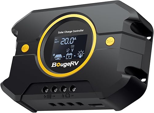 BougeRV Li 20A PWM Controlador de carga solar 12 V 24 V, regulador de panel solar con pantalla retroiluminada, puerto USB, parámetro ajustable, para