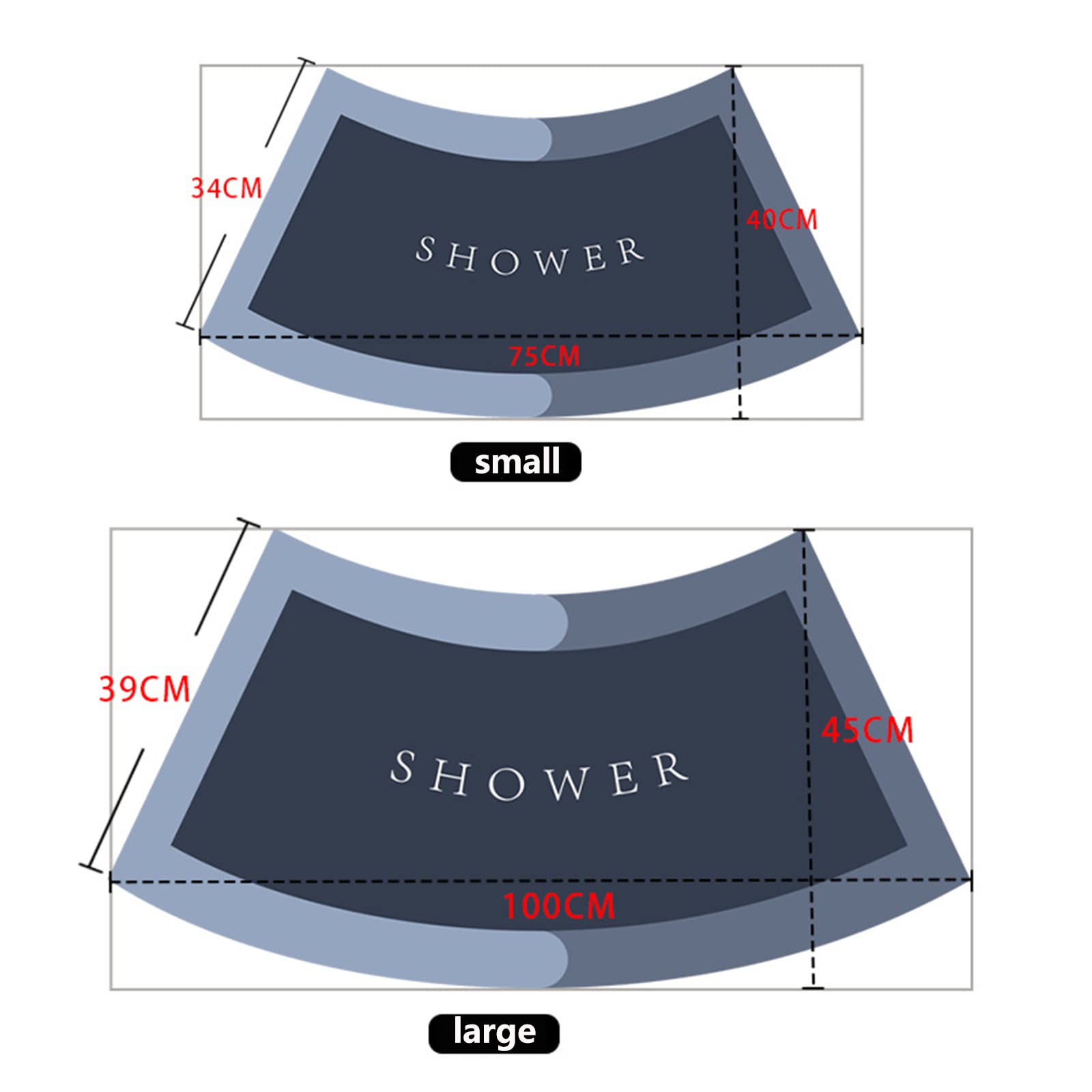 Súper Absorbente Alfombrilla de Ducha Curvada, Semicircular Alfombrilla de Baño Antideslizantes, Suave y Acogedora Alfombra Ducha Esquina, Lavable Alfombra de Baño Redonda,Azul,45 * 100CM