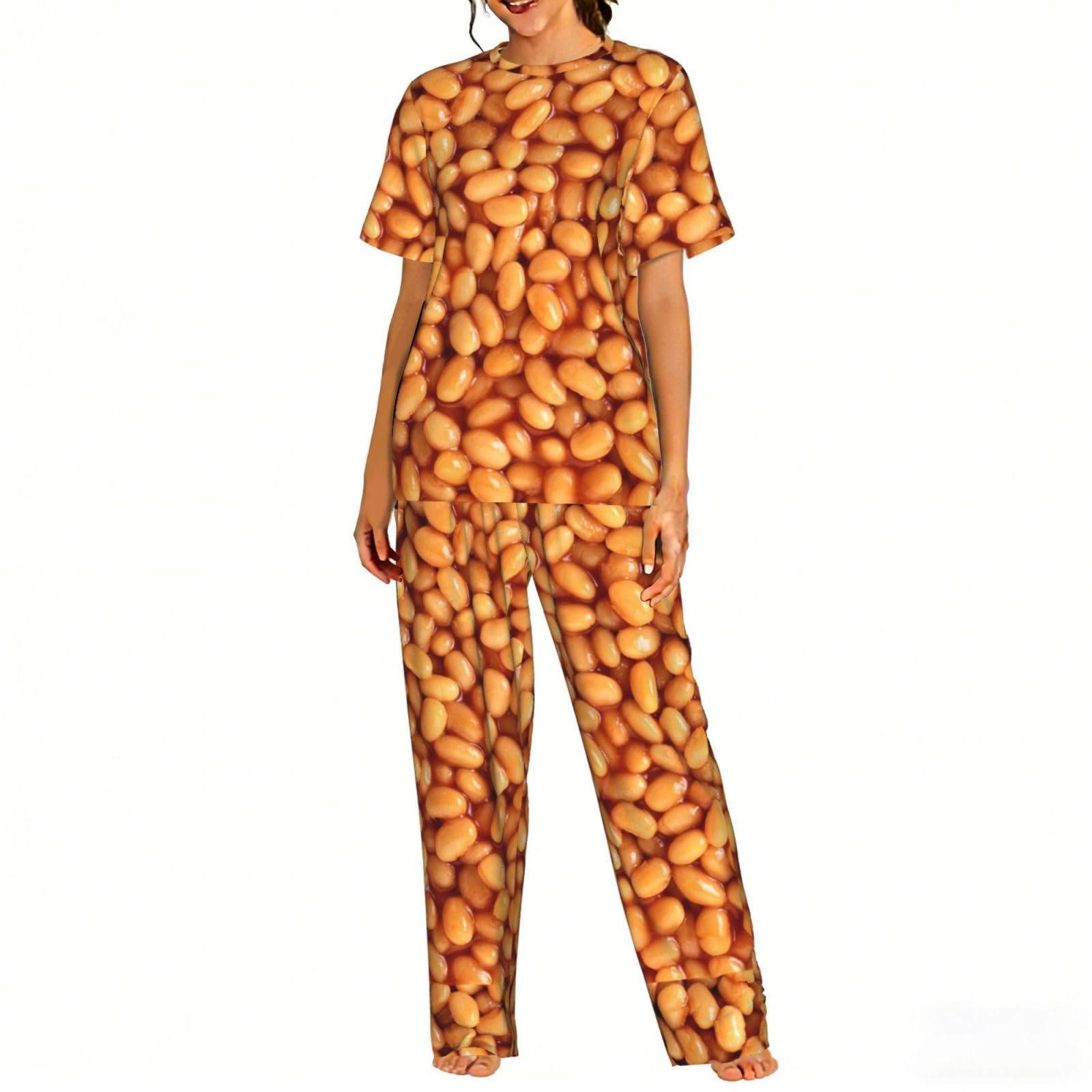 Zouey Women's As Shown Set Nightgown Short Sleeves Pyjama Sets Crewneck With Pockets Nightwear,Baked Beans,,3Xl