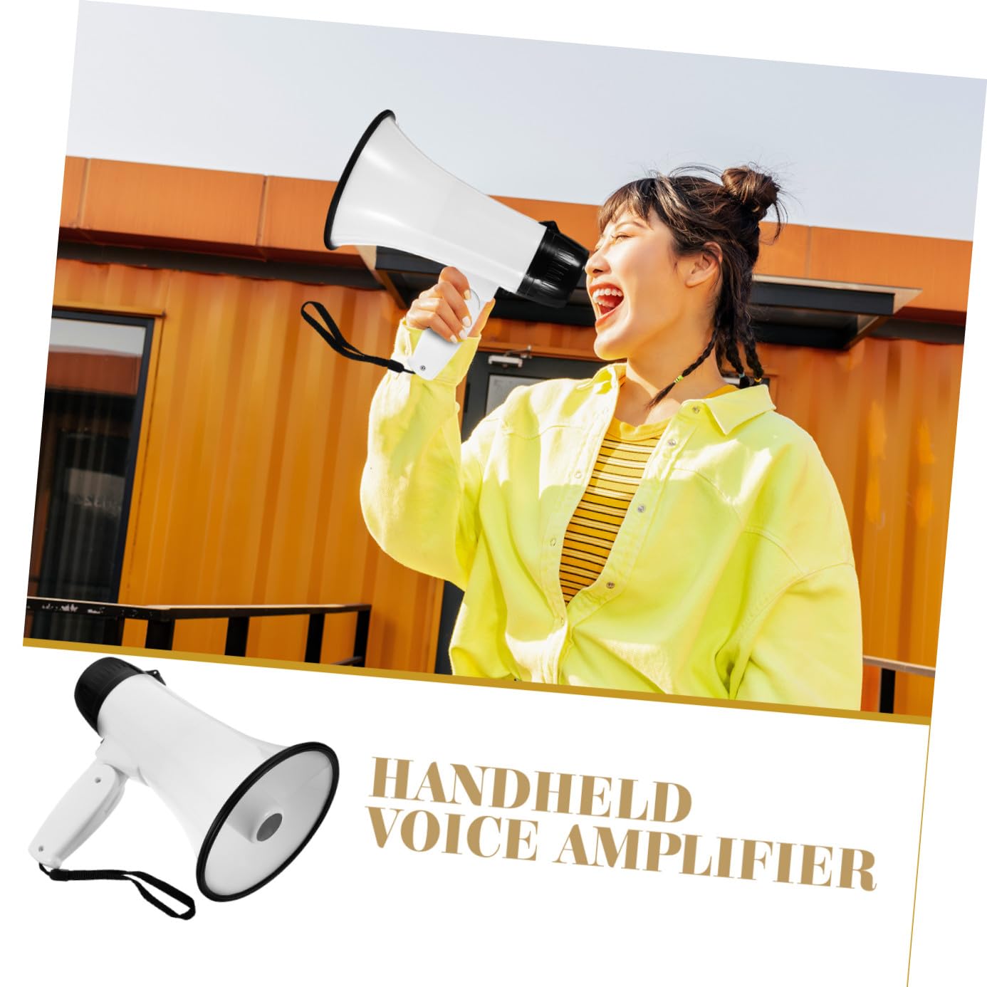 Megáfono Portátil Plegable Blanco con Amplificador de Sonido Micrófono de Grabación y Alarma Altavoz de Mano Resistente para Guías Turísticos y Vendedores