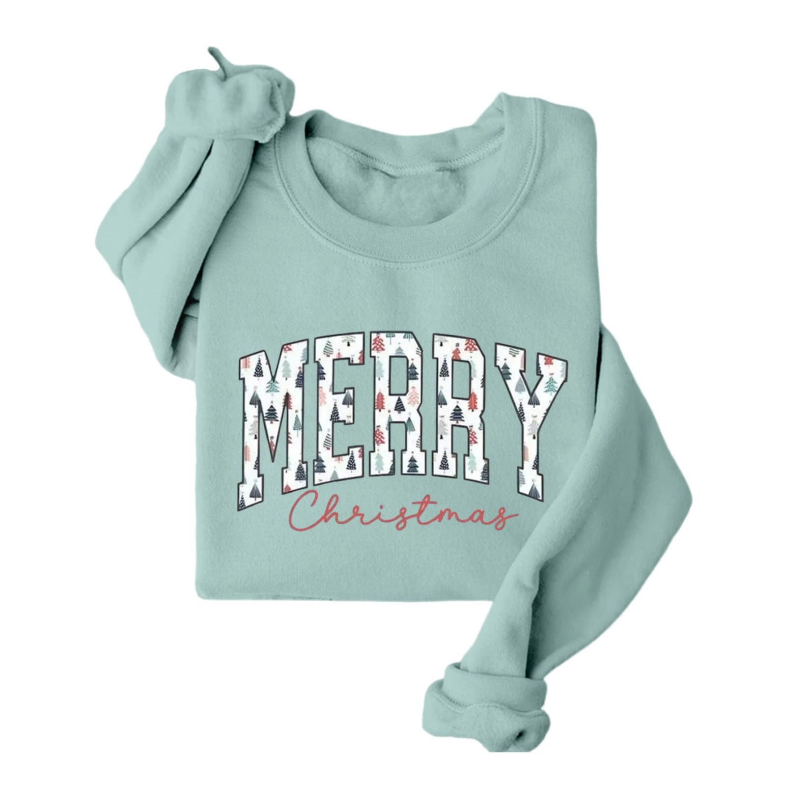 Merry Christmas Sweatshirt for Women Christmas Tree Graphic Sweater Xmas Holiday Fleece Lined Lightweight Pullover