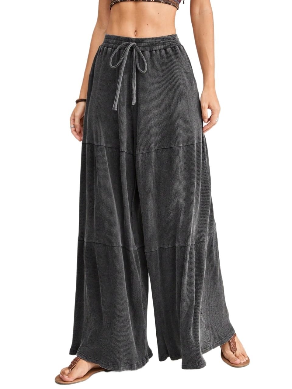 RAISER Womens Business Work Casual Pants Womens Wide Leg Pants With Drawstring Waist And Ruffle Hem