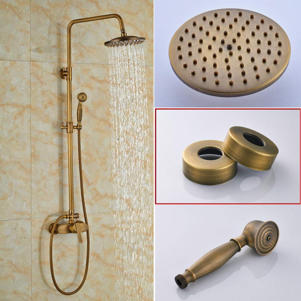 GLJTUO Shower System Brass Antique Rainfall Shower Set Faucet Single Handle Outdoor Shower Mixer Tap Brass Rainfall Shower Mixer with Handshower,Antique Brass D,01,Antik M?ssing D-02-A