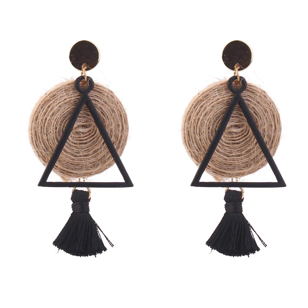 Stud Earrings Hemp Rope Weaving Tassel Pendant Drop Dangle Ethnic Style Jewellery for Women