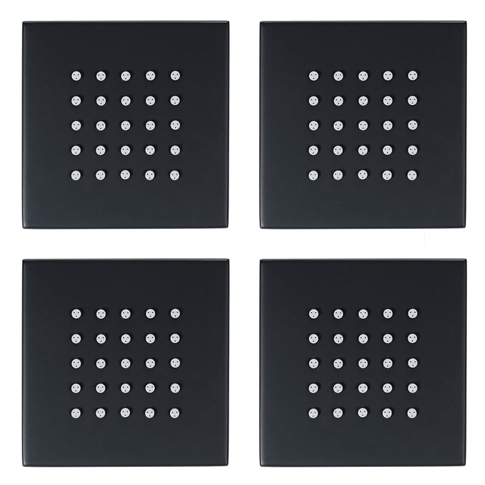 Yalsfowe Shower Head Body Spray Black, 4 inches Square Shower Jet Body Massagers Spray Spa Brass, Wall Mount Jet Shower, High Pressure Side Sprayer,4pcs