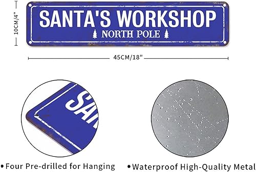 Vista 91 de Santa's Workshop North Pole Street Letreros personalizados de metal para exteriores, letrero de metal de bienvenida para Navidad, decoración