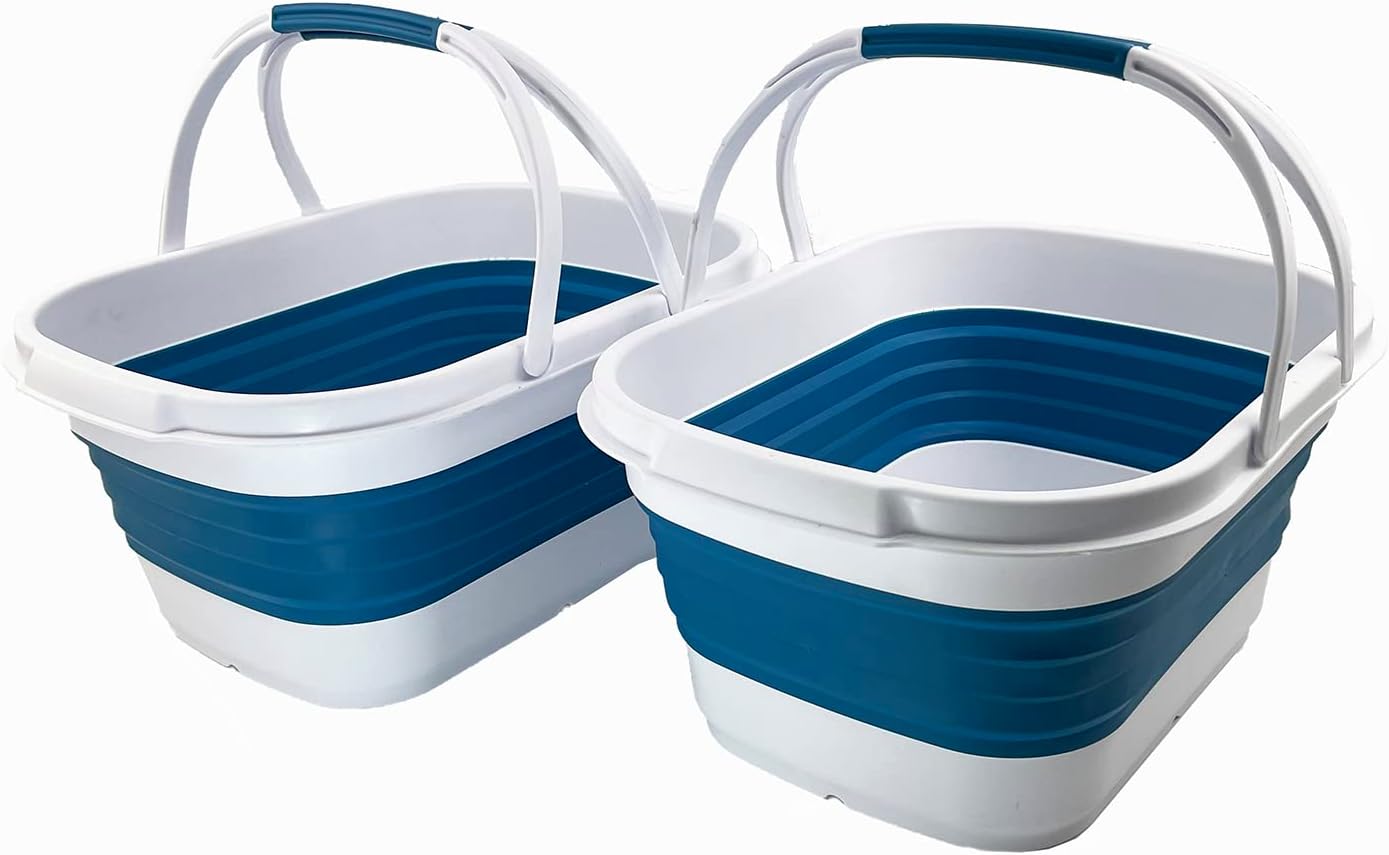 SAMMART Collapsible Tub with Handle 13L (3.4 Gallon) Set of 2- Portable Picnic Basket/Crate - Foldable Storage Container for Dishes Washing, Camping and Home (Grey/Slate Grey, 2)