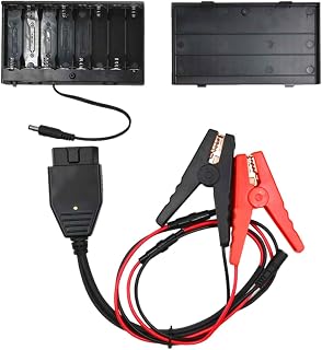 OBD II Vehicle ECU Emergency Power Supply Cable, 12V Memory Saver for Car Battery with 2 Alligator Clips & Battery Box, OBDII Connector for Preserve Code & Electronic Presets
