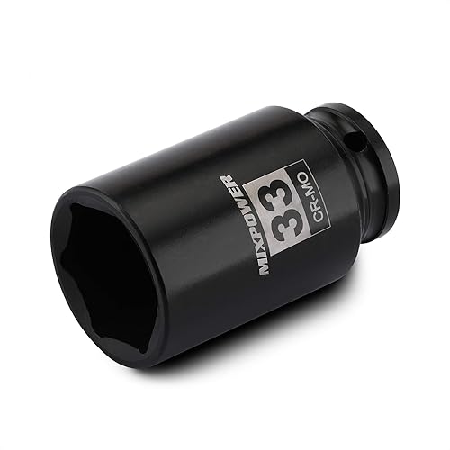 Miniatura 73 de MIXPOWER Enchufe de impacto profundo de 1/2", CR-MO, 1.417 in, métrico, 6 puntos, tuerca de eje de grado de impacto para una fácil extracción