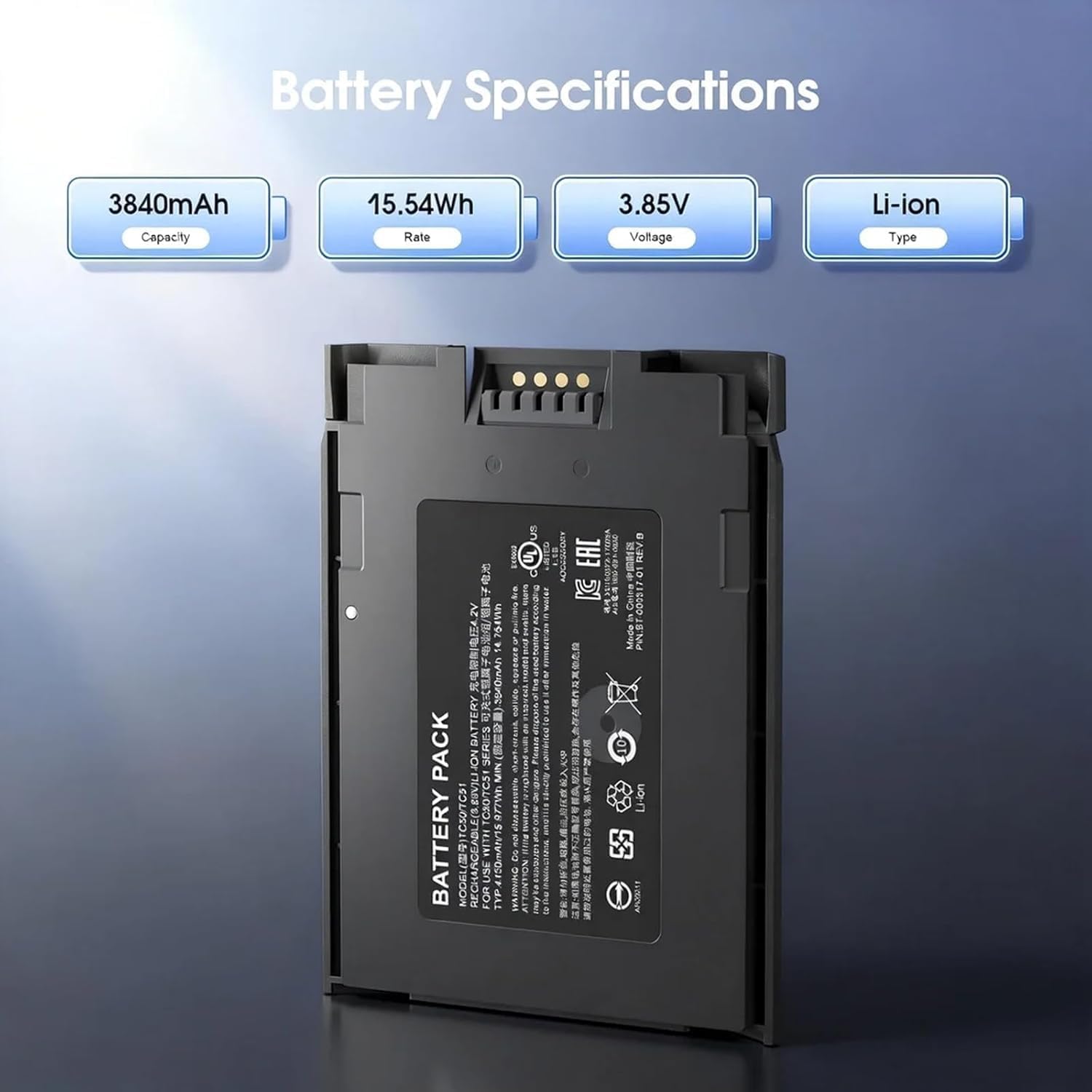 E EGOWAY 3840mAh Battery Replacement for Zebra TC51 TC52 TC56 TC57 TC510 Series, High-Capacity Scanner Battery Compatible with BT-000314 BTRY-TC51-44MA1-01 BTRY-TC51-4A1-01