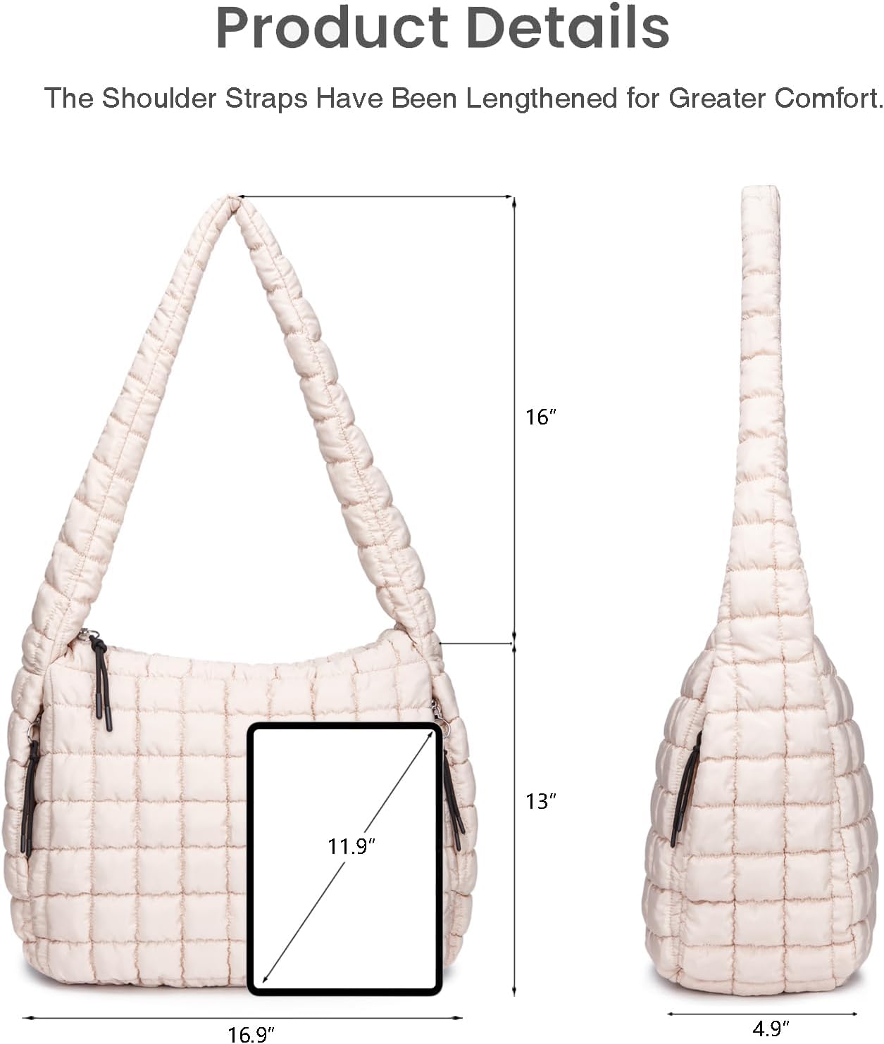 Quilted Puffer Tote Bag for Women Large Puffy Carryall Crossbody Shoulder Purse, Lightweight Travel Nylon Hobo Bag - Image 4