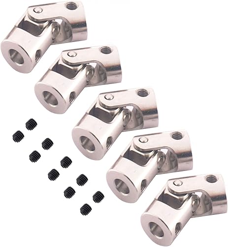 Paquete de 5 conectores de motor de acoplamiento de junta en U universales giratorios para automóvil RC, robot, barco oruga (0.197 in a 0.197 in)