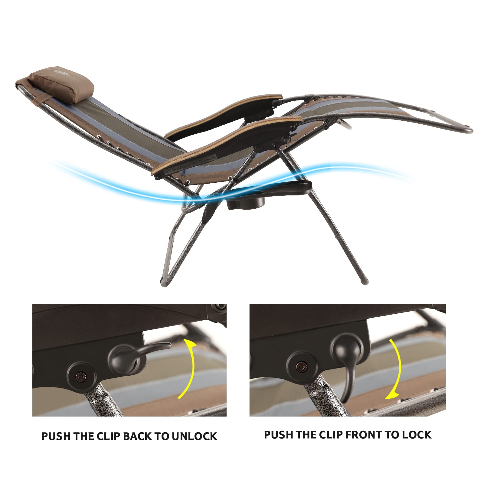 TIMBER RIDGE Outdoor Reclining Padded with Adjustable Headrest and Cup