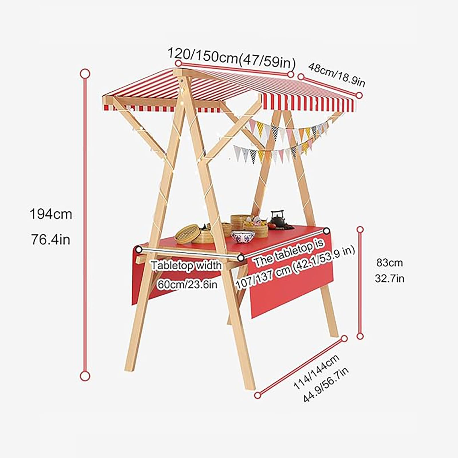 Carrello mobile pieghevole con tettoia, carrello commerciale per mercati agricoli, fiere artigianali, cibo da strada, feste, compleanni, concessioni