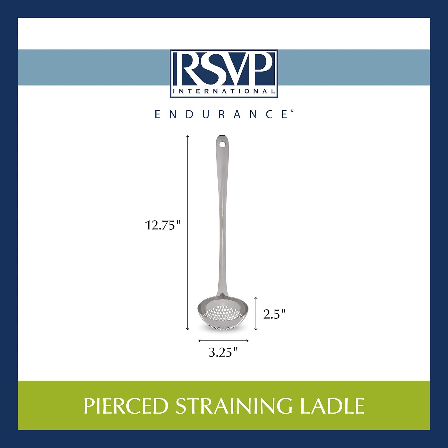 RSVP International Endurance Kitchen Collection Pierced Straining Tools, Ladle, 18/8 Stainless Steel