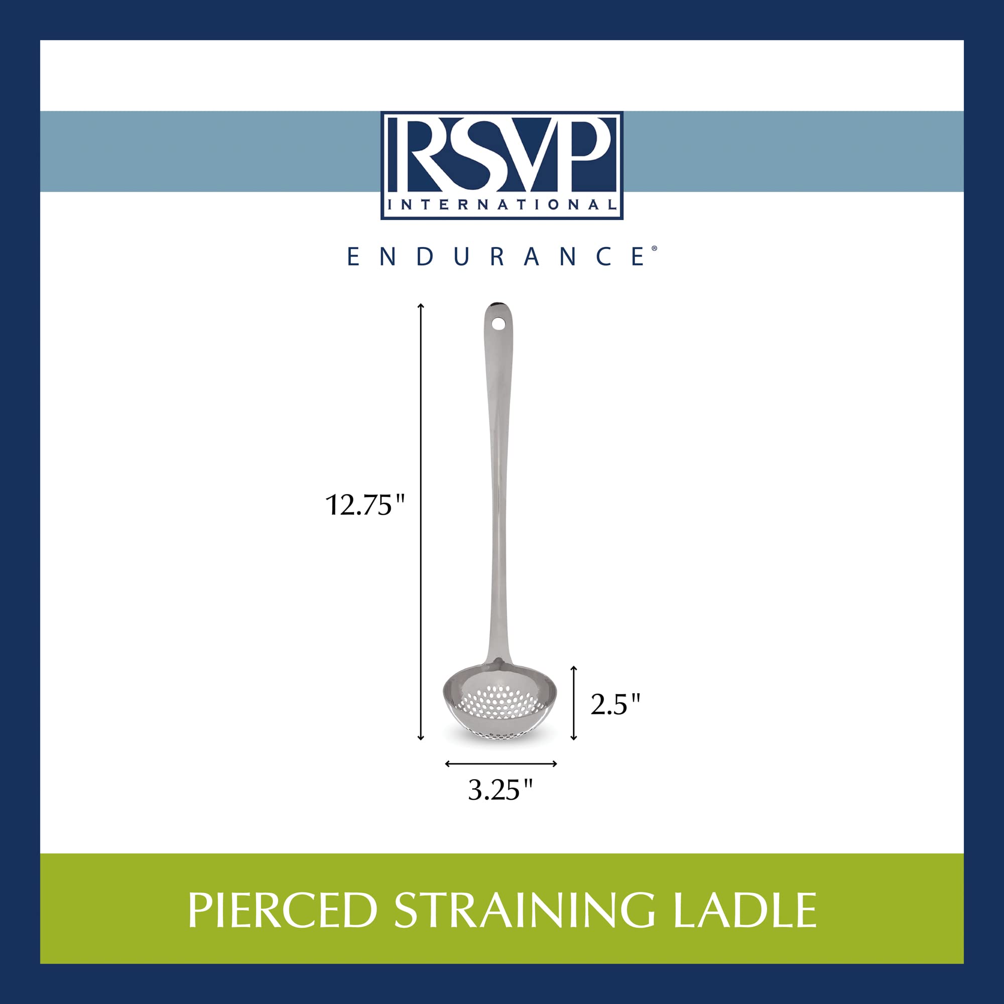 RSVP International Endurance Kitchen Collection Outils de filtrage percés Louche en acier inoxydable 18/8