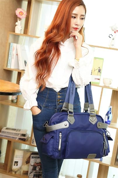 Bolso Bandolera Mujeres, Popoti Bolsas De Hombro Mano Nylon Impermeable Totalizador Del Monedero Mochila Escolar Portátil Billetera Multifuncional Crossbody Bag (Azul Marino