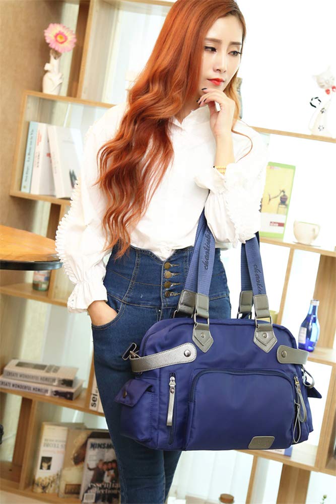 Borsa Tracolla da Donna, Popoti Borsa a Mano Portafoglio Impermeabile Nylon Borsa Spalla Zaino Tote Multifunzione Scuola Tasca Messenger Crossbody Bag (Blu Marino)