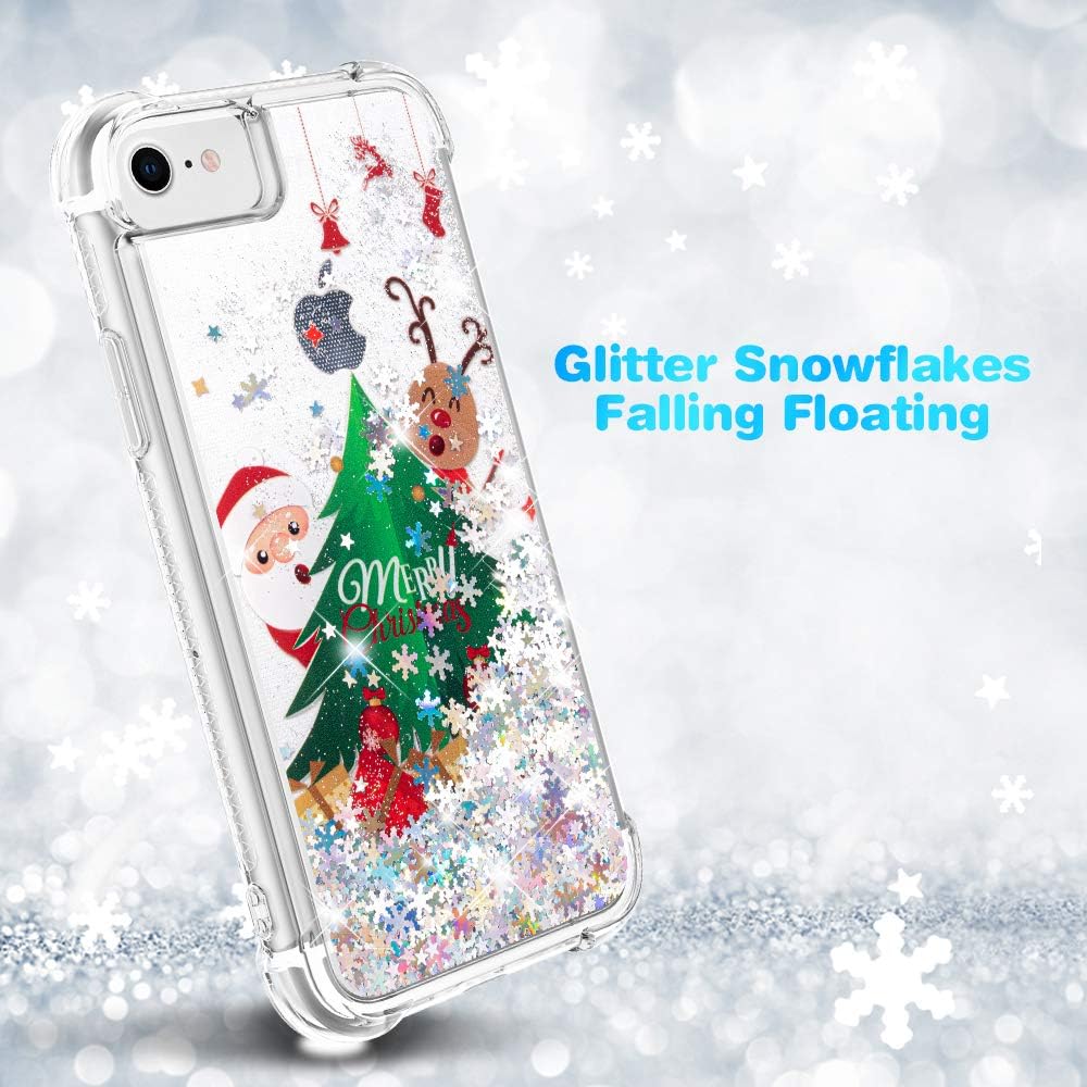 Ruky iPhone 6 6s 7 8 SE 2020 Christmas Case, Glitter Liquid Flowing Bling Fashion Christmas Tree Pattern Soft TPU Bumper Cushion Women Girls Children Case for iPhone 6/6s/7/8/SE 2020, Merry Christmas