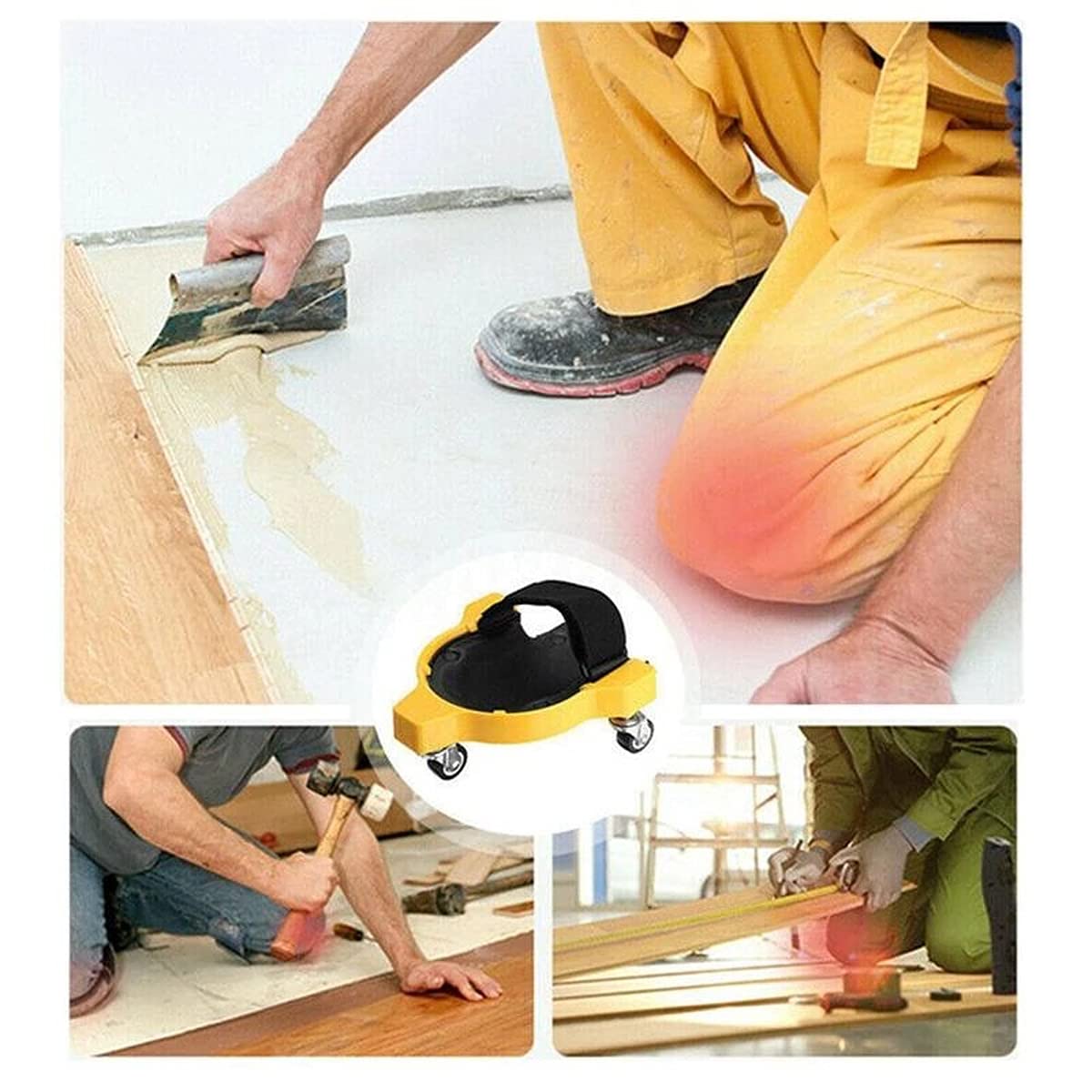 Genouillères Roulantes, lames de genou avec roues, Genouillères Coulissante Multifonctionnelle avec Sangle Réglablepour le travail, chantier de chantier,Jaune