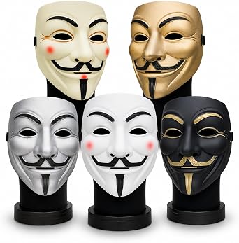 5-Pack Premium Anonymous Vendetta Style Masks Durable Roleplay Costume Hacker Masks
