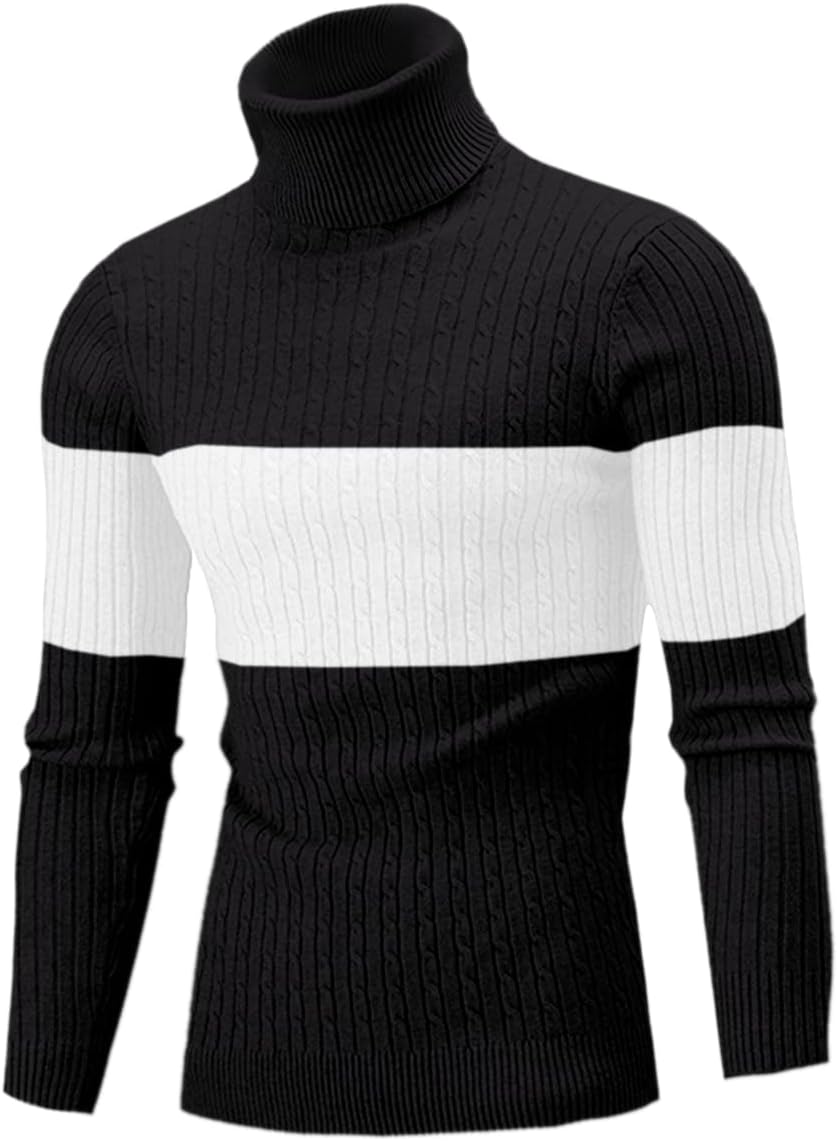 QZH.DUAO Men's Casual Slim Fit Turtleneck Pullover Sweaters Tops with Twist Patterned