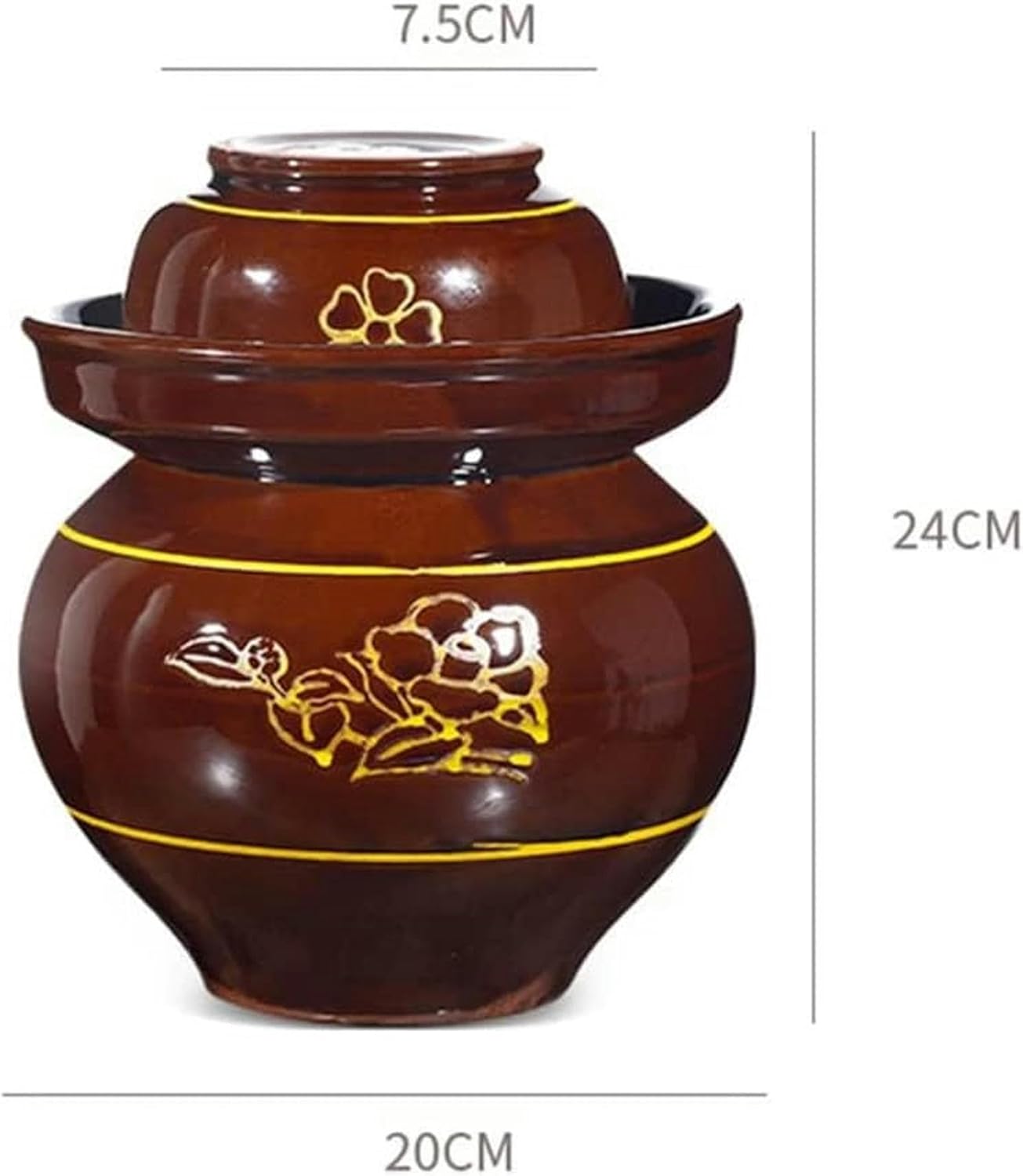 Traditional Chinese Porcelain Pickle Jar, Thickened Ceramic Fermentation Crock Pickling Pot,Fermenting Jar with Water Seal Airlock Lid Stoneware Fermenter for Kimchi L*1