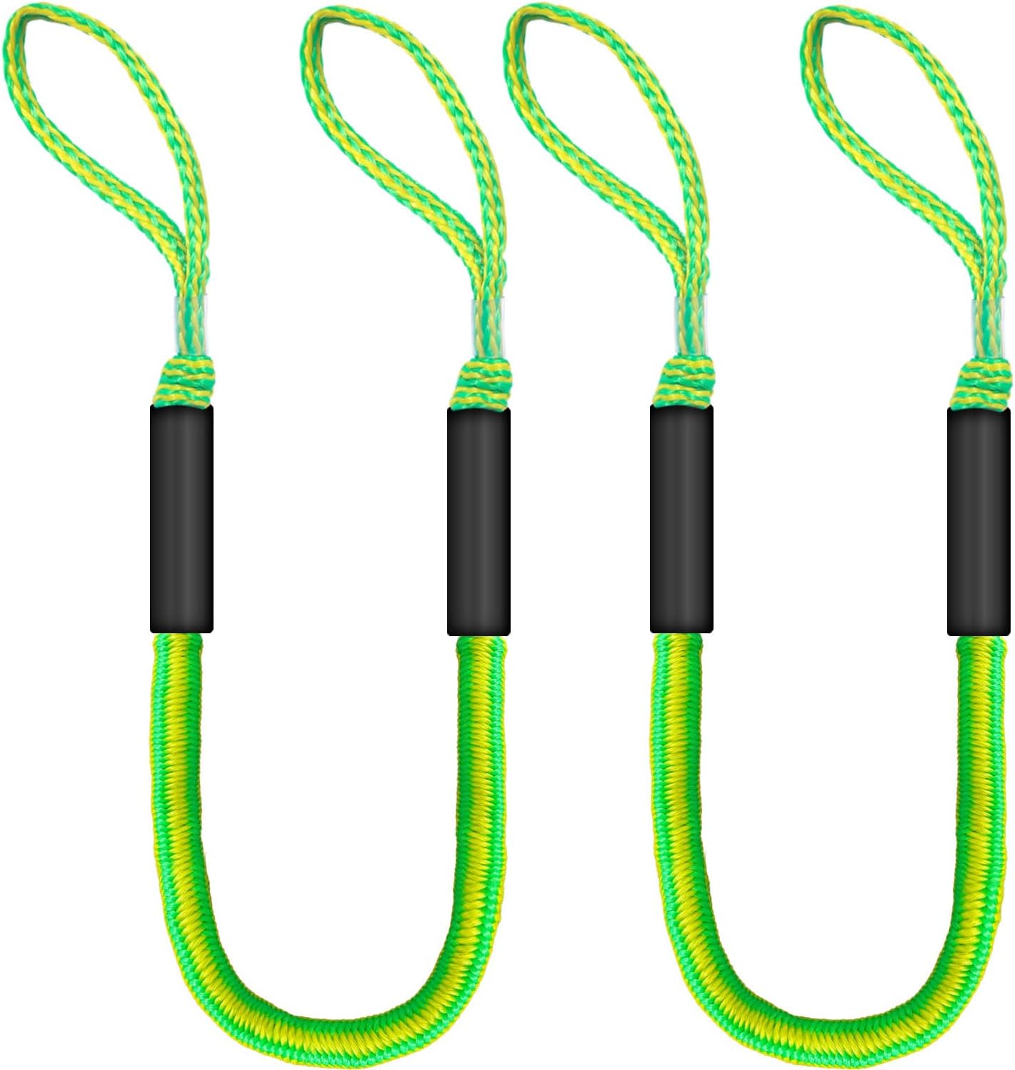 4FT Bungee Dock Lines with Loop Ends – Shock Absorbent Mooring Rope for Small/Medium Boats (Pontoon, PWC, Jon Boat) – 2 PCS 13 Colors (Green&Yellow)