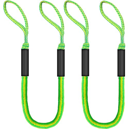 4FT Bungee Dock Lines for Boats with Loops – Shock Absorben Dock Mooring Lines for Kayak,PWC,SeaDoo,Jet Ski,Pontoon,Canoe,Dinghy,Bass Boat, Boating Gift for Men Boater Boat Owners 2 PCS