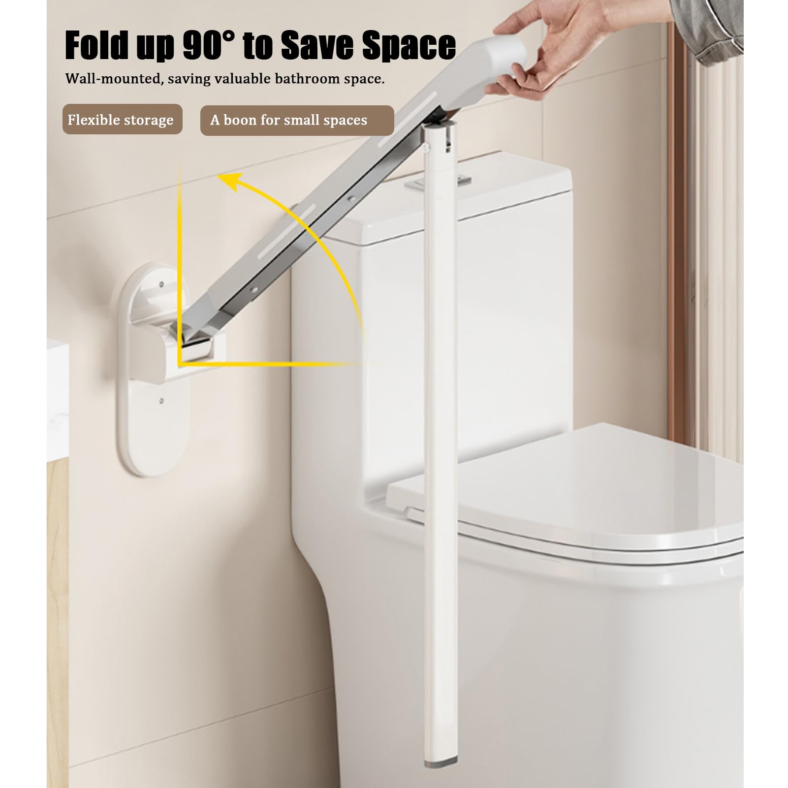 Barra Asidero Baño Con Pata Abatible, Barras Baño Minusvalidos Acero Inoxidable Antideslizante Con Anillo Luminoso Asa De Seguridad Baño Plegable Soporta Hasta 200 Kg (Black)