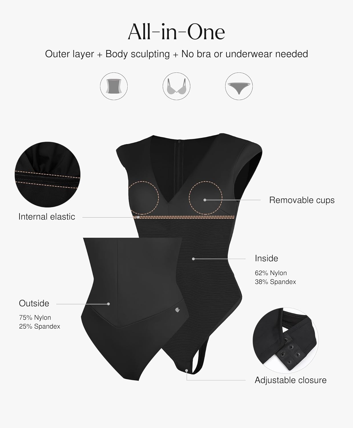 Popilush Shapewear Bodysuits for Women Deep V Neck Cap Sleeve Thong Body Suit Tummy Control Plus Size Going Out Tops - Image 3