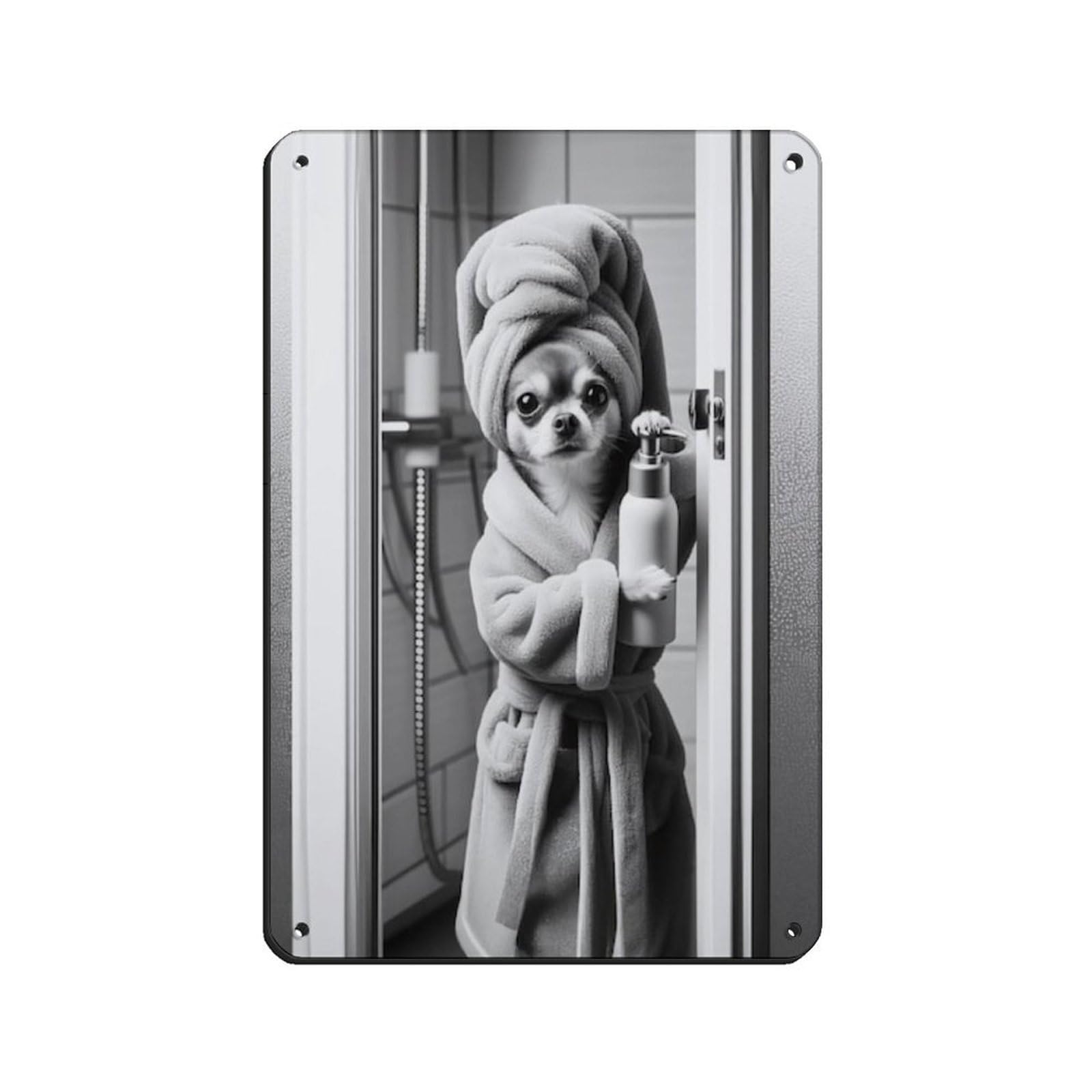 Lxwnze 20L X 30W Cm Chihuahua Bathroom Art Poster（1） Retro Poster Metal Tin Sign Chic Art Retro Iron Painting Bar People Cave Cafe Family Garage Poster Wall Decoration 8X12inch(20X30cm)