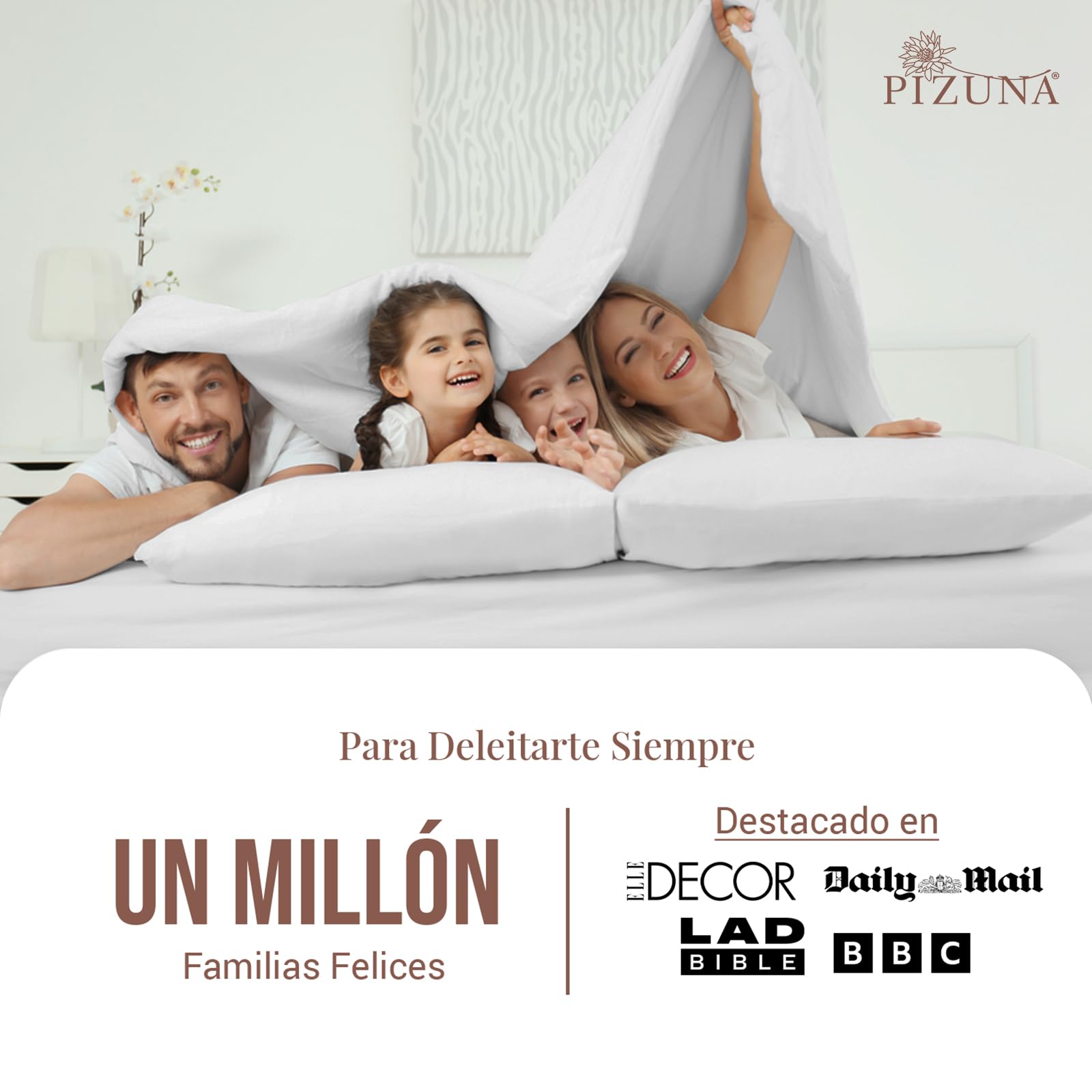 Pizuna Funda Almohada Algodon 45x75, Tejido Satinado de Lujo 100% algodón de Fibra Larga de 400 Hilos Lote de 2 Fundas de Almohada con Solapa de 15 cm en un Lado (Funda Almohada Blanco)